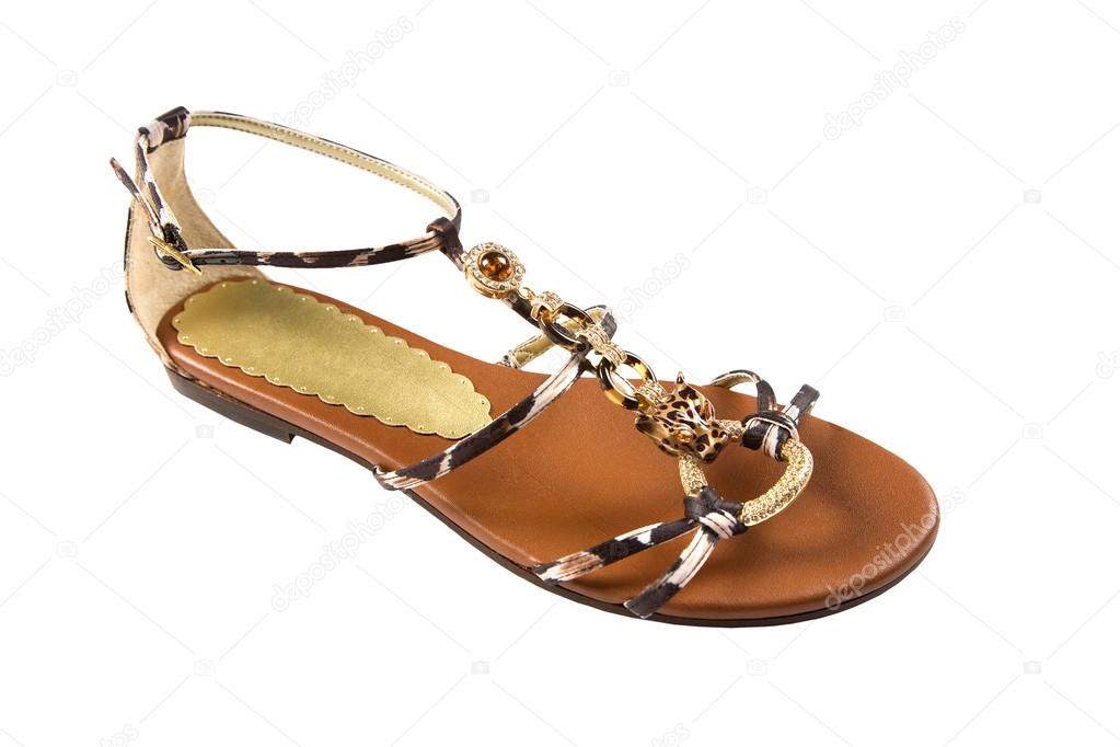 Pair of handmade leather sandals with Kente fabric straps
