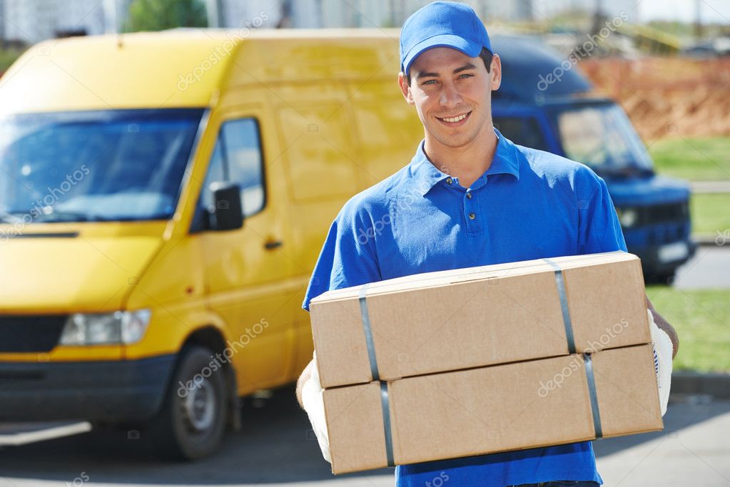 Delivery van and parcels representing shipping and delivery