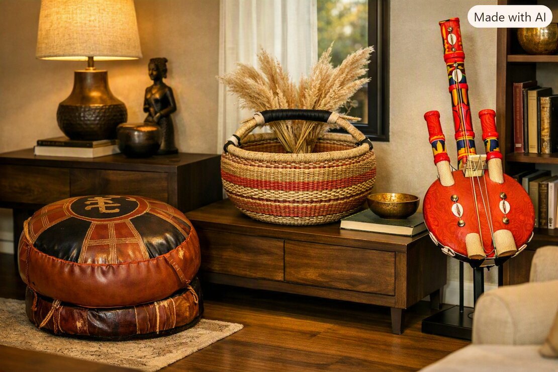 Assortment of African beads, bags and accessories on display