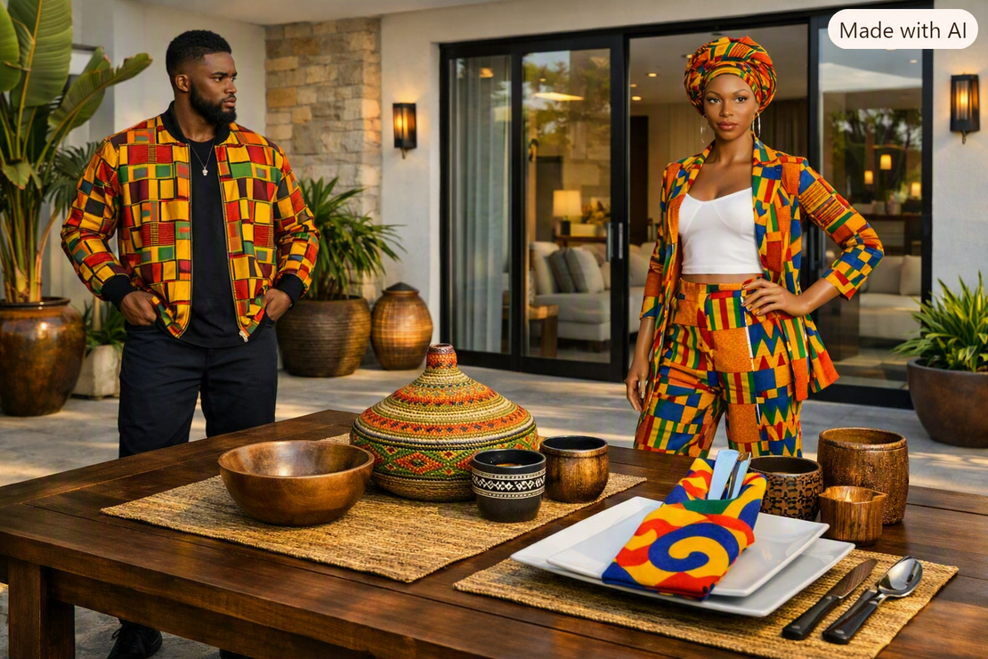 Models wearing colourful African print outfits from WEAR Ghana