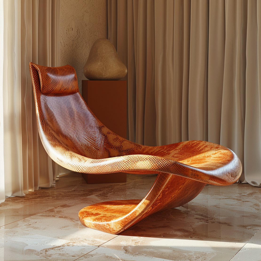 Living room styled with African furniture and woven baskets