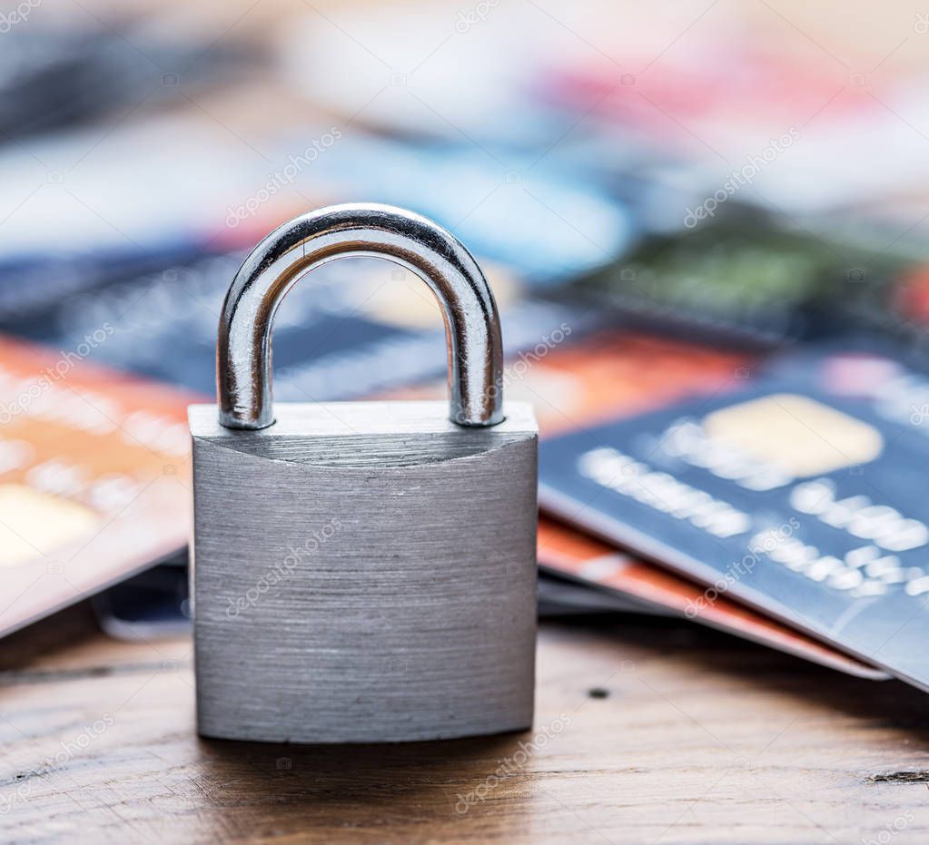 Credit card and padlock symbolising secure online payments